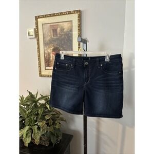 Seven 7 Women's Denim Jean Shorts 14 Embroidered Dark Wash Stretch Inseam 5.75”